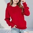 thumbnail image 5 of vdgthytj Girls Fall Hooded Sweatshirt Trendy Pleated Front Hoodies Solid Color Long Sleeve Pullover Tops for Kids, 5 of 6