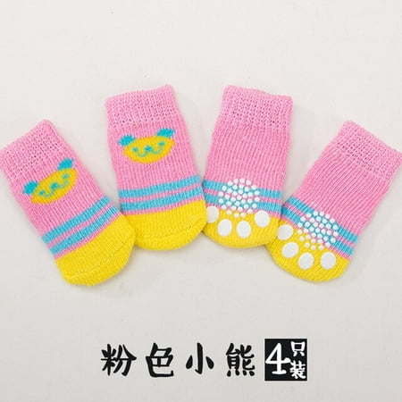 

QWZNDZGR 4Pcs Cute Pet Dog Socks with Print Anti-Slip Cats Puppy Shoes Paw Protector Products for Small Breeds Spitz York Dogs Chihuahua