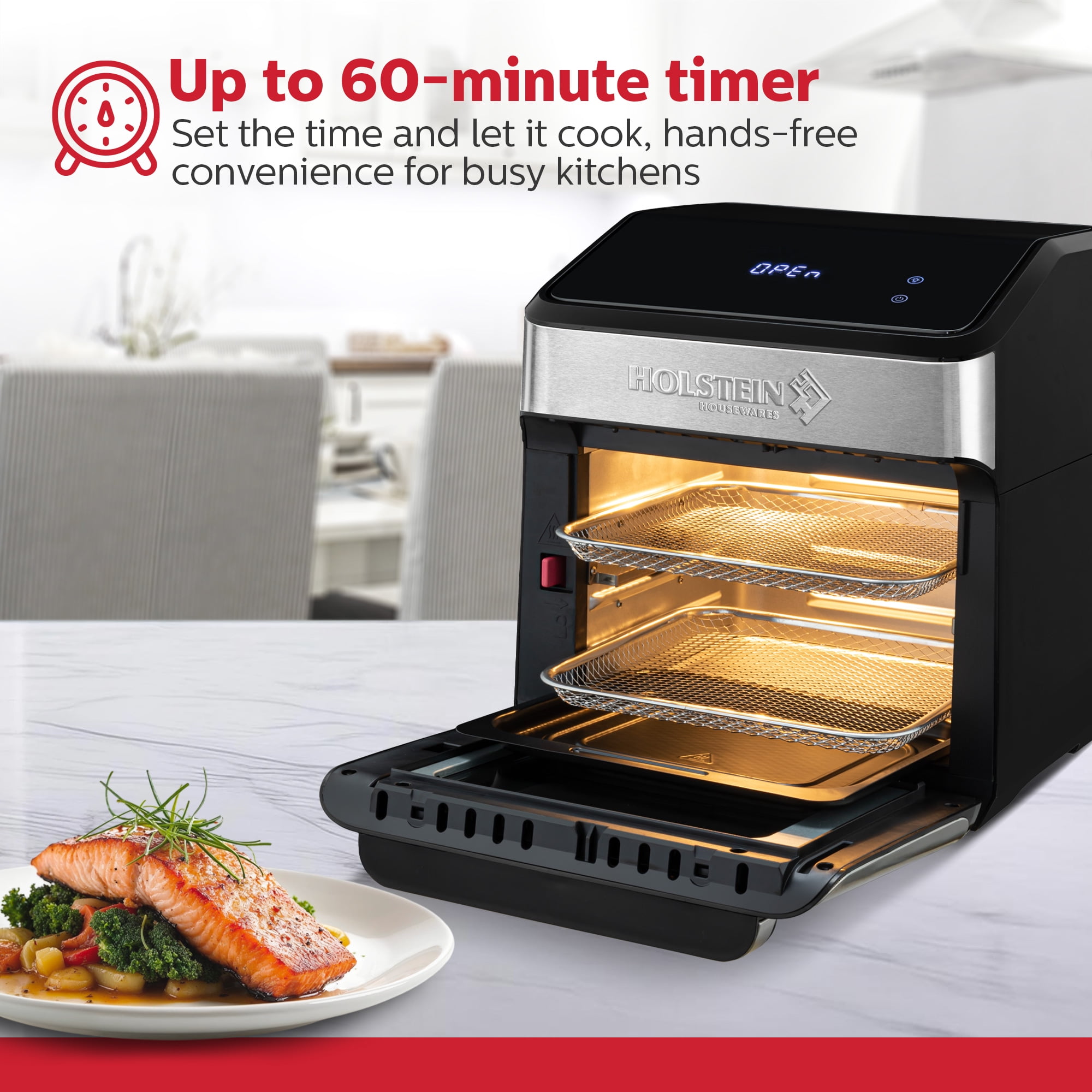 Holstein Housewares 12.7 QT. AIR FRYER OVEN – Family Size, 8 Presets, Adjustable Temperature, Accessories Included, Hot Air Technology for Healthier Cooking