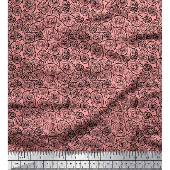 Soimoi Orange Cotton Duck Fabric Lotus Leaves Print Fabric by Yard 58 Inch Wide