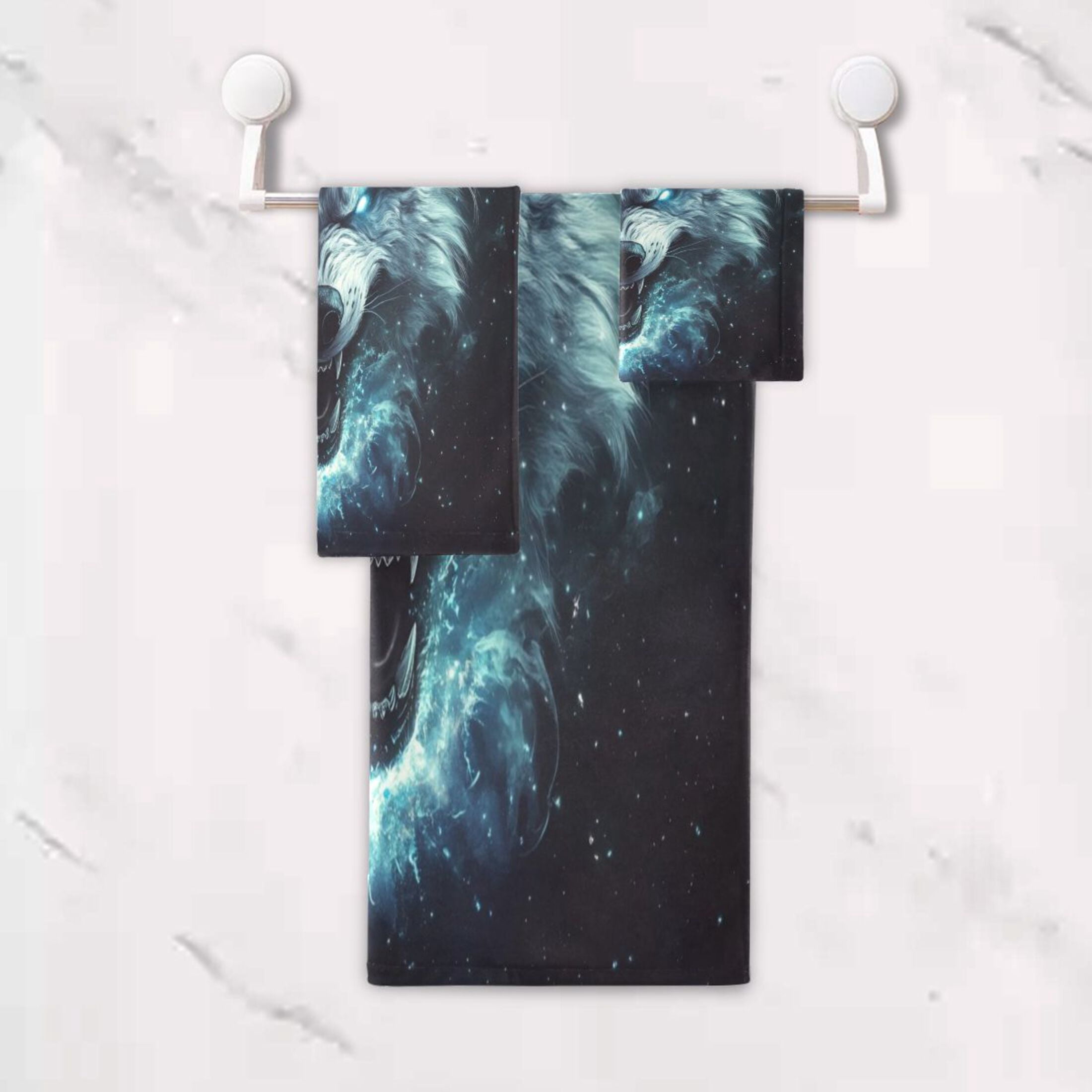 WOBOGO Show Ferocity Wolf Ultra Soft 3 Pack Cotton Towel Set Includes 60 x 30in Bath Towel 28 x 16in Face Towel and 13 x 13in Small Square Towel for Everyday Use Lightweight and Compact