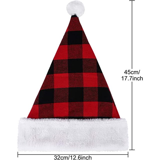 De gorro de Papá Noel para adultos, cuadros rojos y negros, terciopelo grueso, suministros para fiesta de Navidad LingWen 9024715191199
