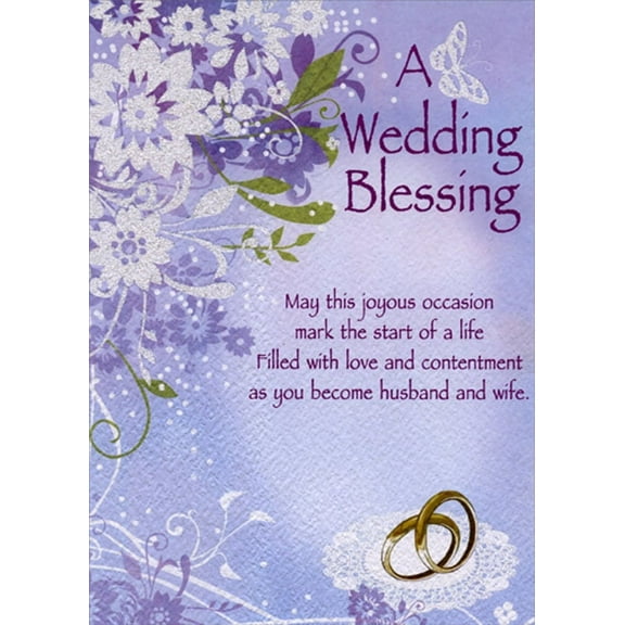Designer Greetings A Wedding Blessing: Purple and White Flowers Religious Congratulations Wedding Card