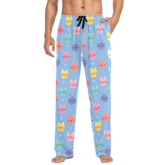 FORMRS Mens Pajama Pants with Pockets Cotton Sleepwear Lounge Bottoms Sizes S-2XL, Cartoon Cat Pattern