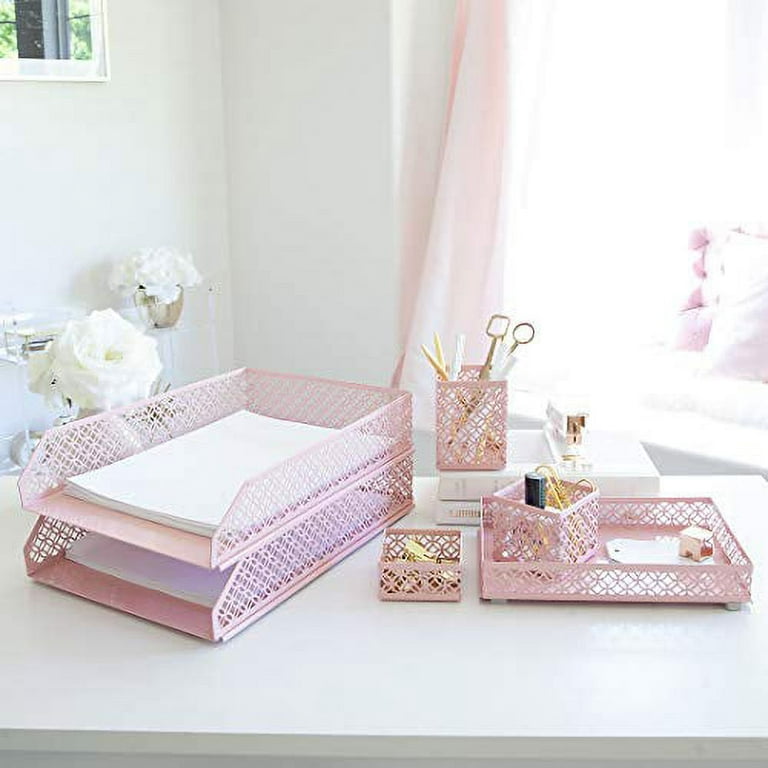 Blu Monaco Wooden Mail Organizer - 3 Tier Pink Desk Organizer