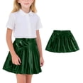 thumbnail image 4 of Girls Green Shiny Pleated Skirt, Kids Metallic A-Line Skirt for Dance Party Performance, Elastic Waist Holiday Skirt,Size 6-7T, 4 of 8