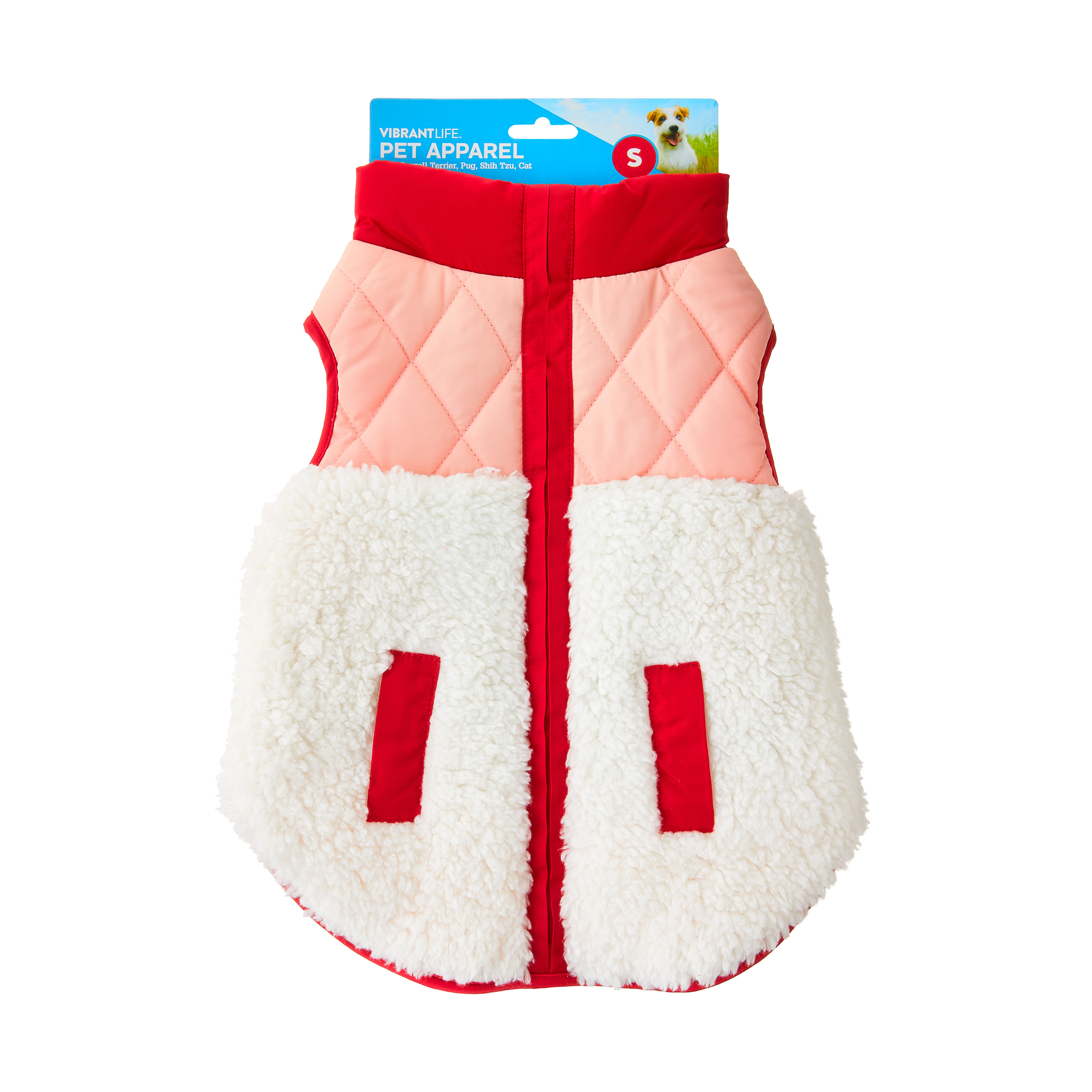 (2 pack) Vibrant Life Dog and Cat Clothes, Sherpa Contrast Yoke Pet Jacket, Pink, Small