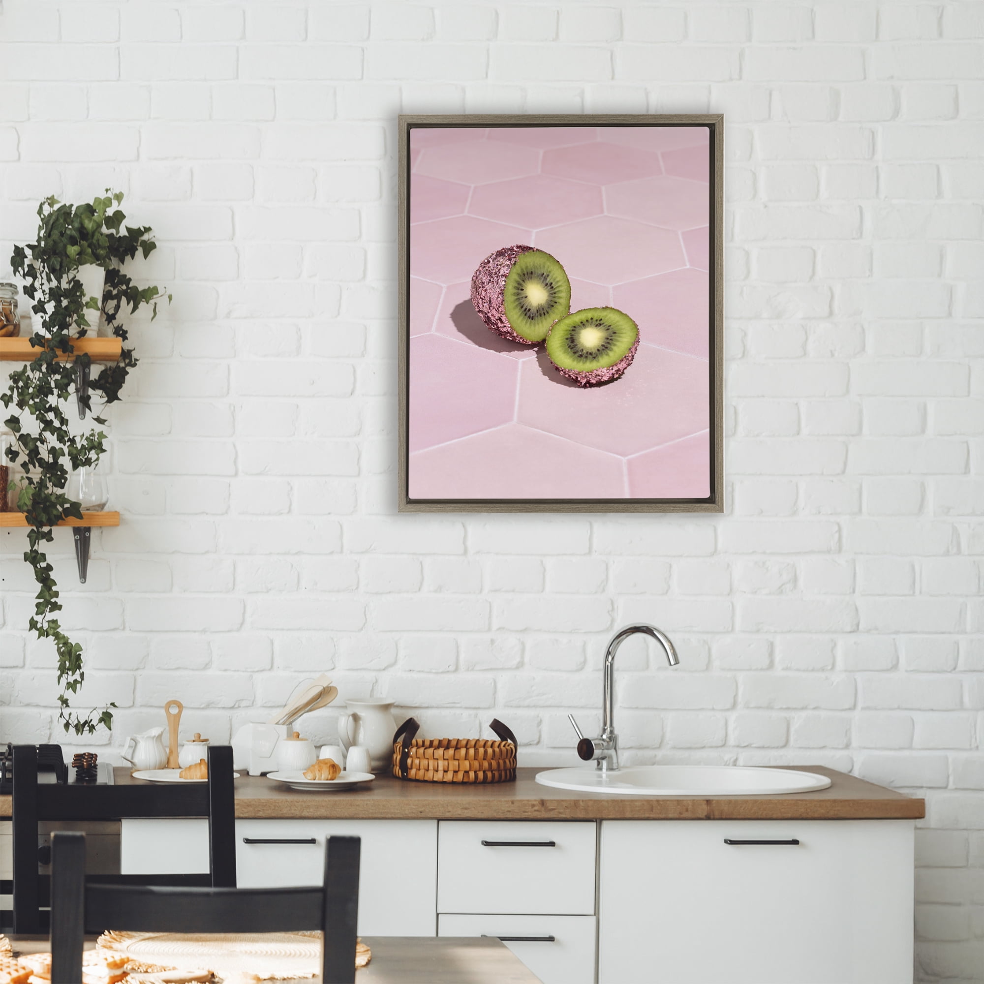 Stupell Industries Pink Glimmer Kiwi Brown Framed Floater Canvas Wall Art, design by LISH Creative