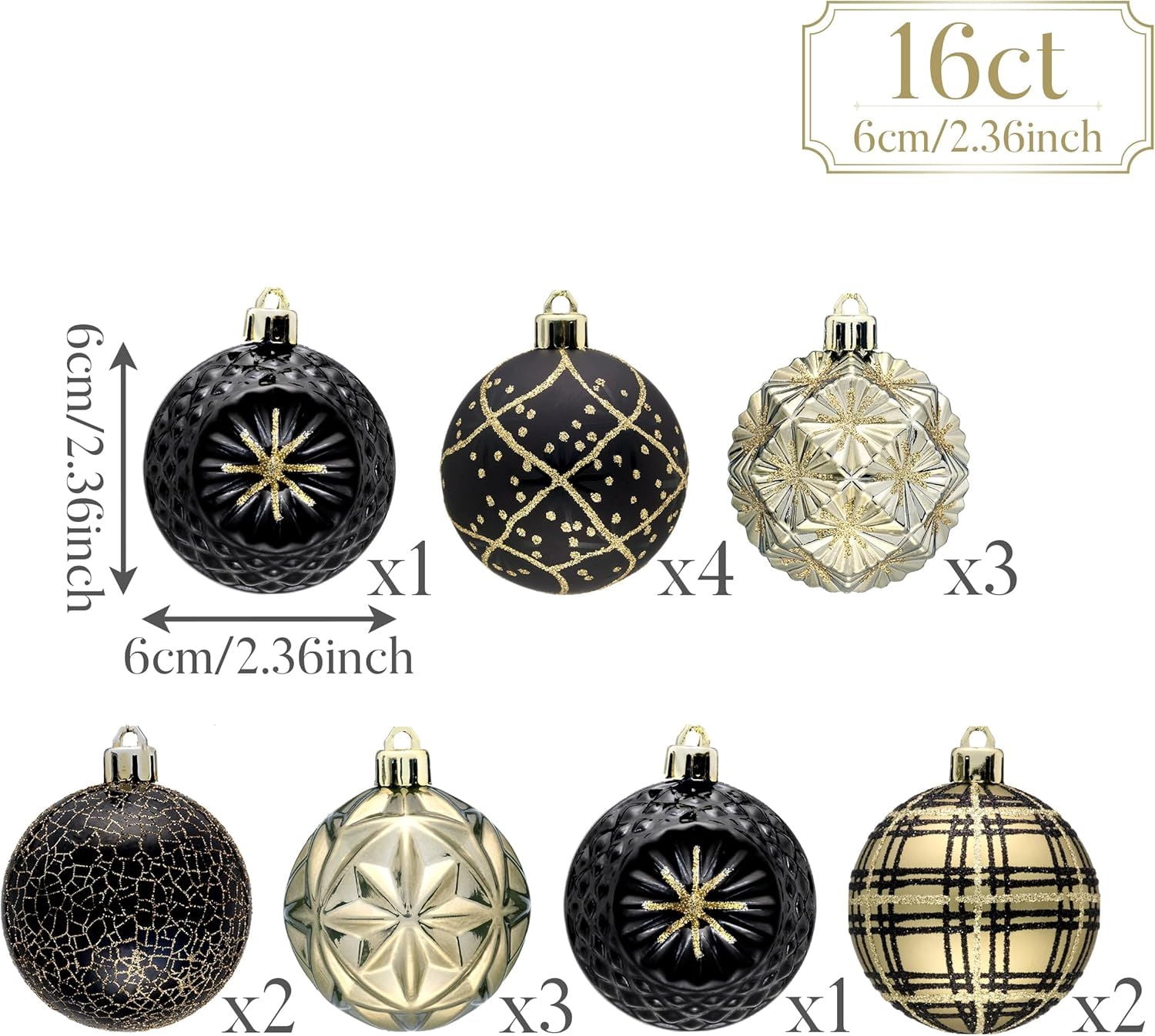 Ornaments for Christmas Trees, 16ct 2.36 Inches White and Silver Shatterproof Christmas Tree Decorations, Hanging Ball Ornaments for Xmas Holiday Party Decor