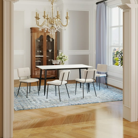 Homy Casa Set of 4 Fabric Dining Chairs, Contemporary Upholstered Accent Chairs for Kitchen, Apartment, Small Space, Beige