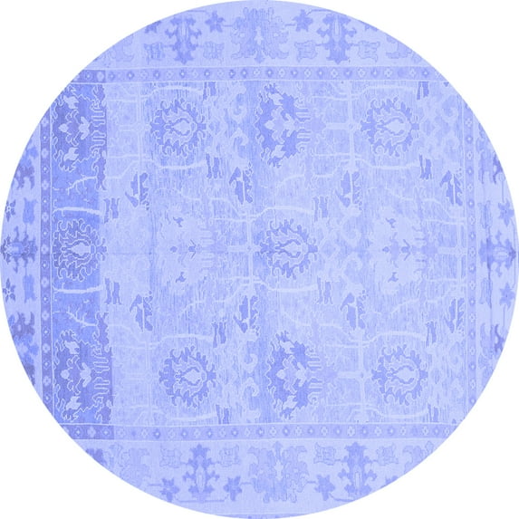 Ahgly Company Machine Washable Indoor Round Oriental Blue Traditional Area Rugs, 3' Round