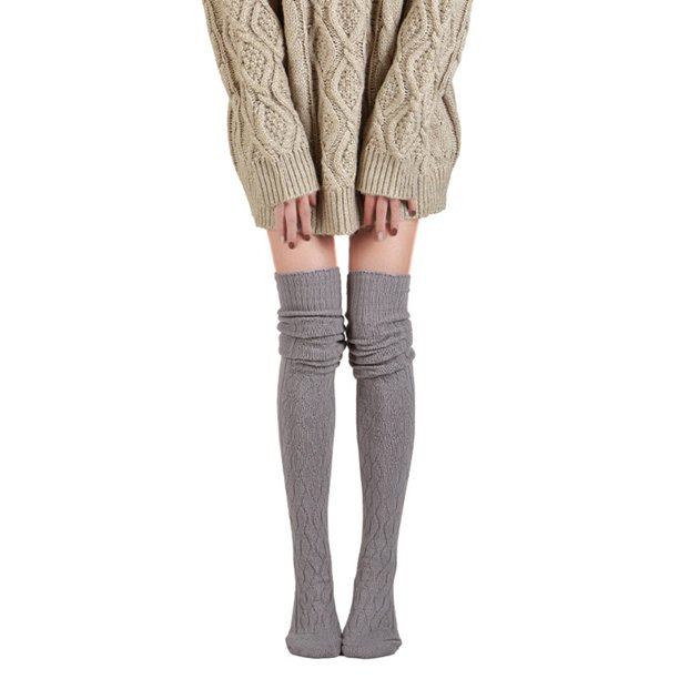 Calcetines cálidos de color liso por encima de la rodilla para mujer, calcetines de punto trenzado hasta el muslo, calcetines acrílicos unisex.