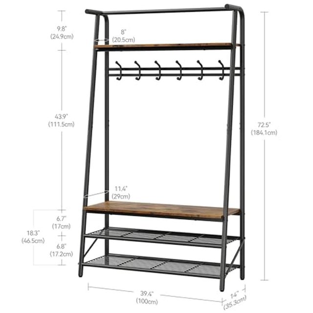 Kojooin Wooden Coat Rack with Shoe Bench, Sturdy Shoe Rack Organizer for Hallway, Mudroom, Bedroom