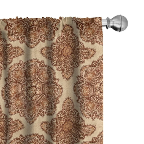 Ambesonne Ethnic Curtains, Mandala Paisley Floral Art, Pair of 28"x84", Dark Brown Pale Brown