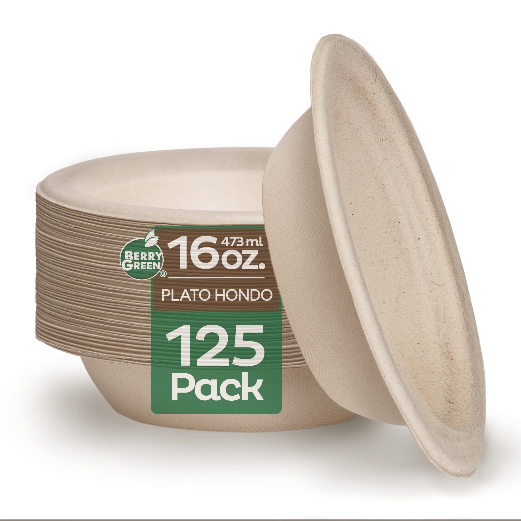 125 Platos Desechables Hondos Compostables Ecologicos de 473 ml 16 oz Color Cafe Berry Green PLH16N Walmart en linea