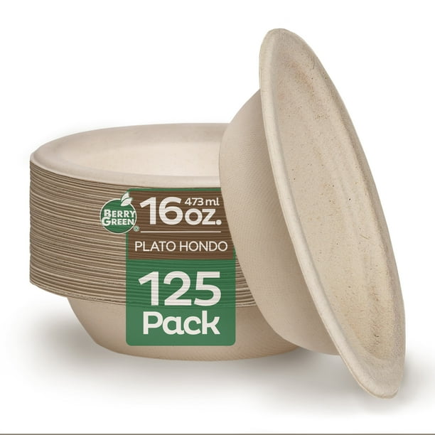 125 Platos Desechables Hondos Compostables, Ecológicos de 473 ml / 16 ...