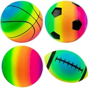 Homotte Rainbow Sports Balls Pack of 4, 1 Each of 8.5" Football, Basketball, Soccer and Volleyball for Playground, Inflatable Multi-Sport Ball Set with 1 Pump for Kids Outdoor Activities