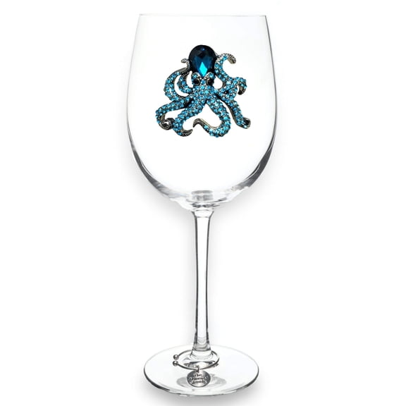 THE QUEENS' JEWELS - Octopus Jeweled Stemmed Wine Glass, 21 oz. - Dazzling and Unique - Hand Decorated Glassware - Not Painted