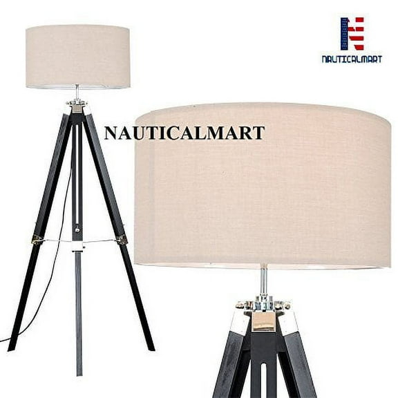 Modern Black Wood and Silver Chrome Tripod Floor Lamp - Set of 2 by NauticalMart