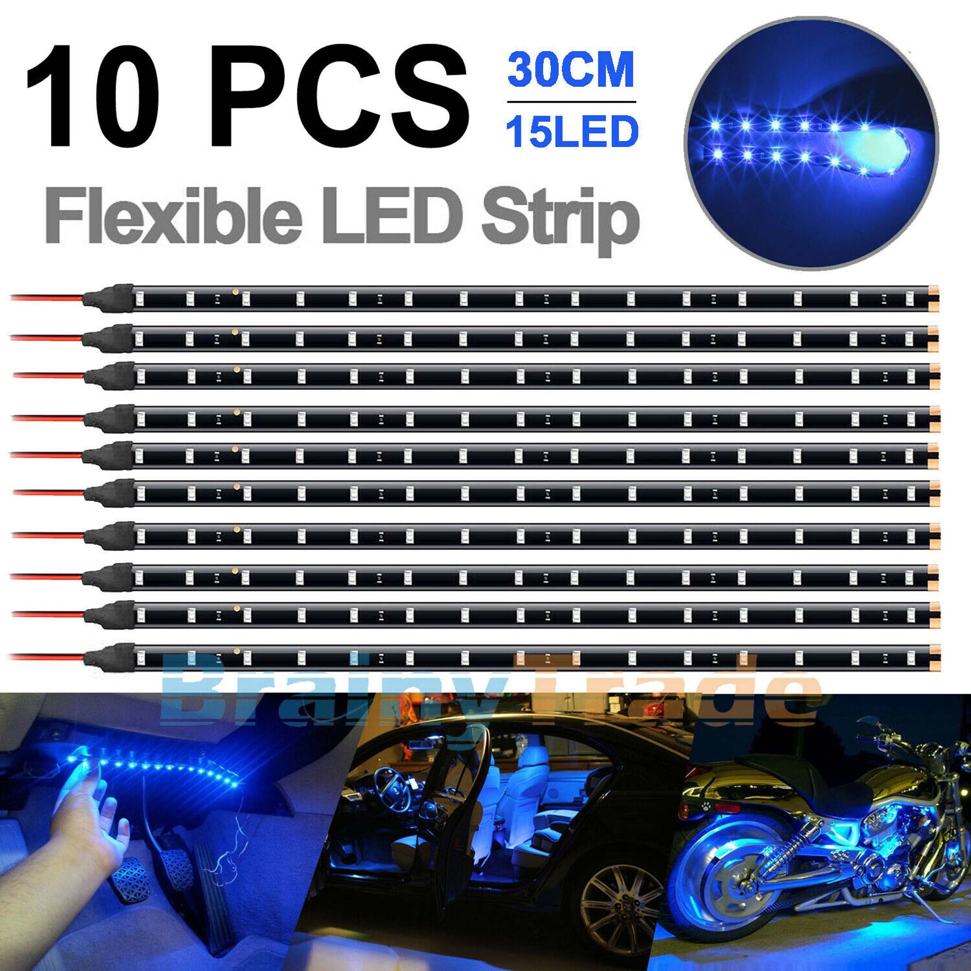 6 PCS 12V 12" 1FT 15SMD Flexible LED Strip Light Waterproof For Car Truck Boat 