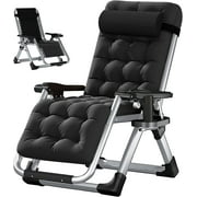 Slsy Outdoor Padded Zero Gravity Lounger, Black, Recliner with Cushion & Cup Holder, Supports 440lbs