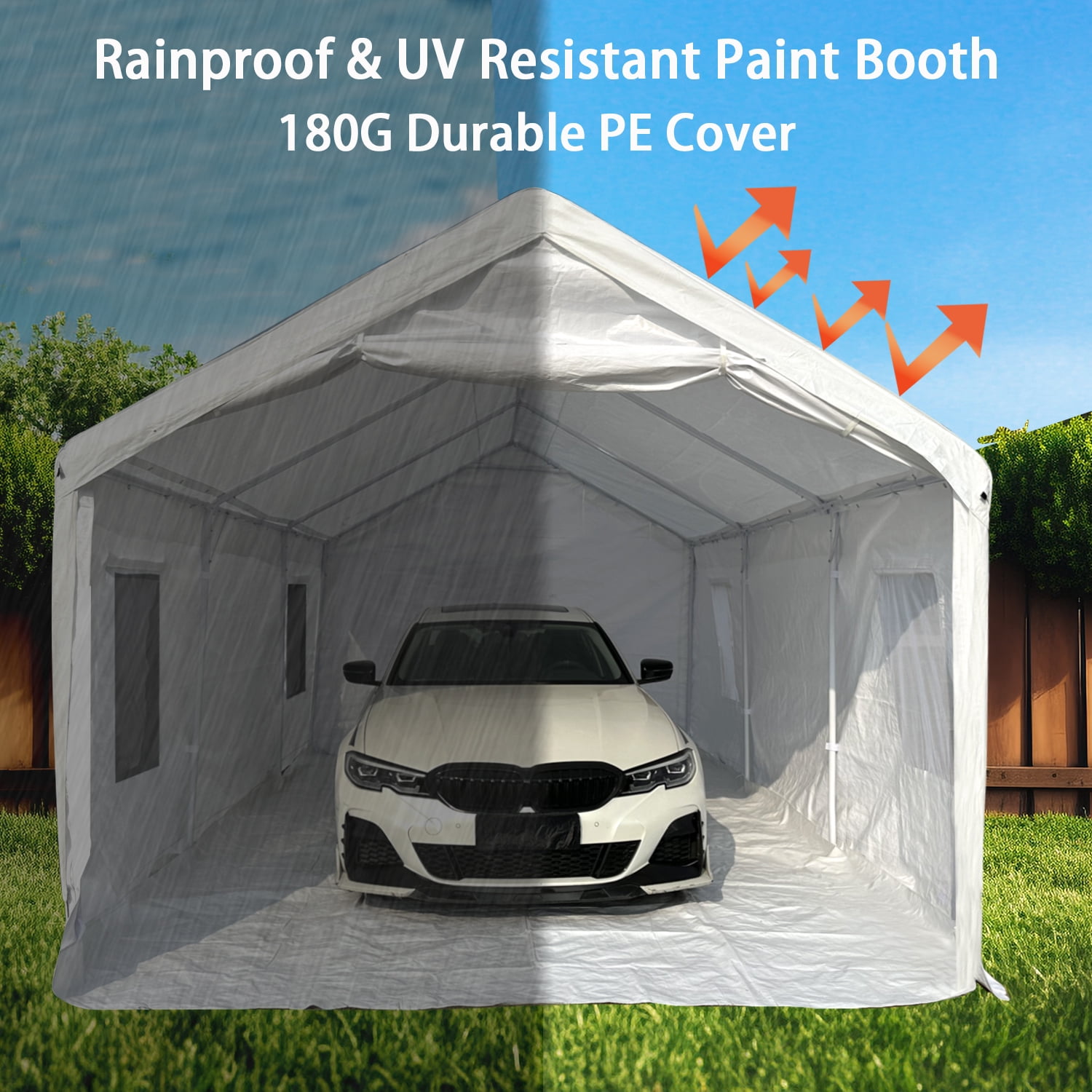 Rainproof Portable Paint Booth 20X12X10FT Spray Booth with 6pcs Mesh Windows & Floor for Painting Cars, Auto Parts, Big Furnitures and Other Items (White)