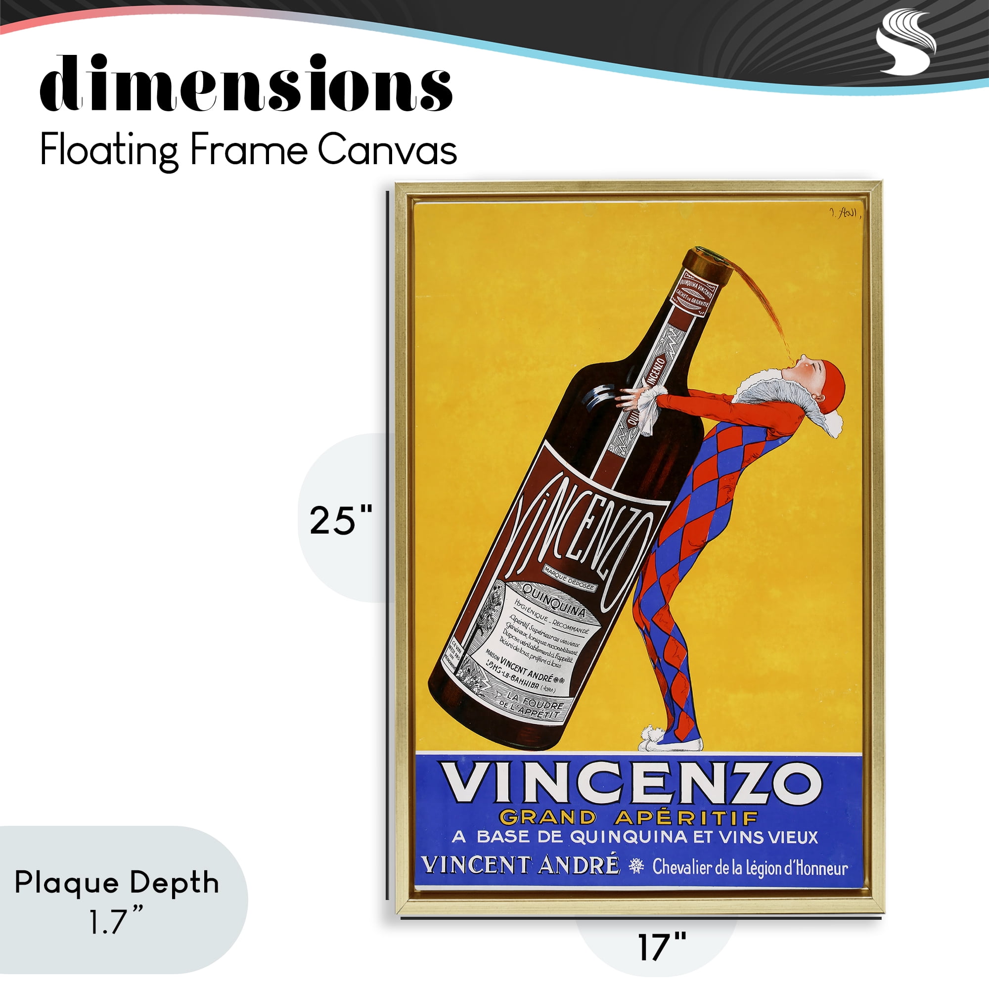 Stupell Industries Vincenzo Vintage Wine Gold Framed Floater Canvas Wall Art, design by Vintage Posters