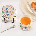 thumbnail image 3 of Yayeee 6 PCS Drink Coasters with Holder Set Woven Absorbent Round Tabletop Hot Pad, Blue Retro Triangles, 3 of 7