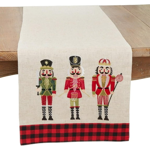 Fennco Styles Nutcracker Plaid Holiday Table Runner 16" W X 70" L - Natural Solider Design Festive Table Cover for Christmas Décor, Dining Room, Banquet, Family Gathering and Special Events