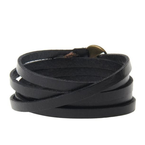 Pulsera de múltiples capas de moda Hugo Five Laps cuero Negro