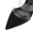 thumbnail image 3 of XYD Women Bling Studs Pointed Toe Mules Single Transparent Strap Sculpture High Heel Slides Sandals Dress Shoes Size 7.5 Black, 3 of 4