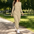 thumbnail image 4 of Tqcoqu Women's Solid 2 Piece Tracksuit,Crew Neck Long Sleeve Top & High Waist Drawstring Jogger Pants,Casual Loungewear Athletic Outfit Set for Women,Khaki Women's S-XXXL, 4 of 9