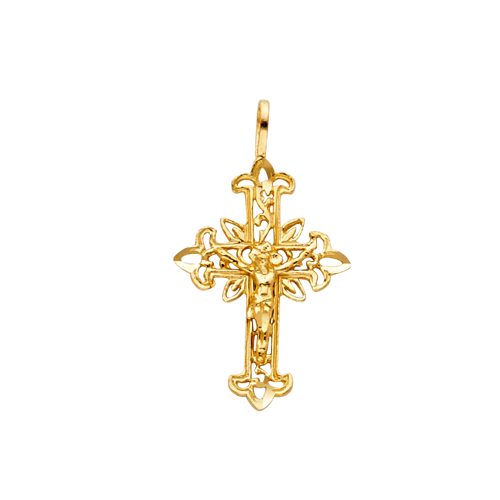 14K Yellow Gold Crucifix Cross Religious Charm Pendant For Necklace or Chain Ioka