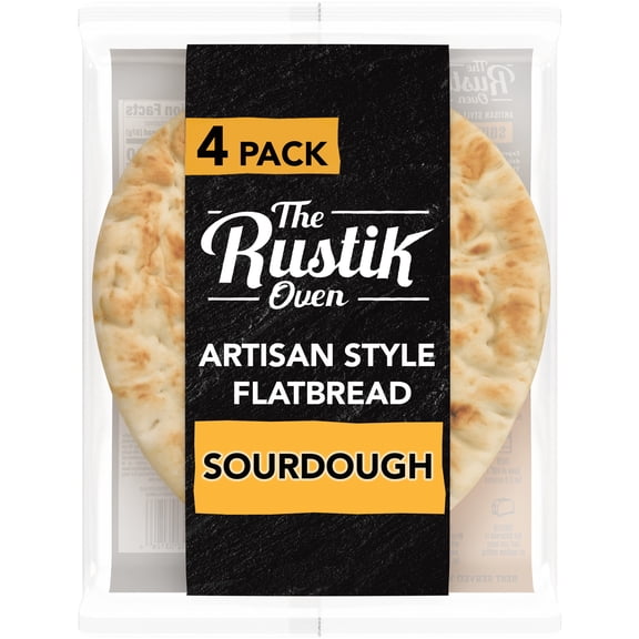 The Rustik Oven Artisan Style Sourdough Flatbread, 4 count, Pita Flatbread Pizza Crust, 9.5 oz Bag