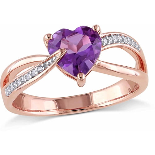 1-1 7 Carat T.G.W. Amethyst and Diamond Accent 10kt Rose Gold Heart Ring by Generic
