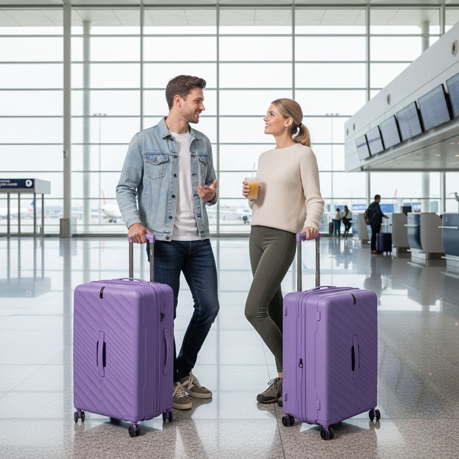 New York Xpress 3-Piece Hardside Luggage Set,20/26/30 Inch Expandable Spinner Suitcases w/TSA Lock, Purple - DQ135