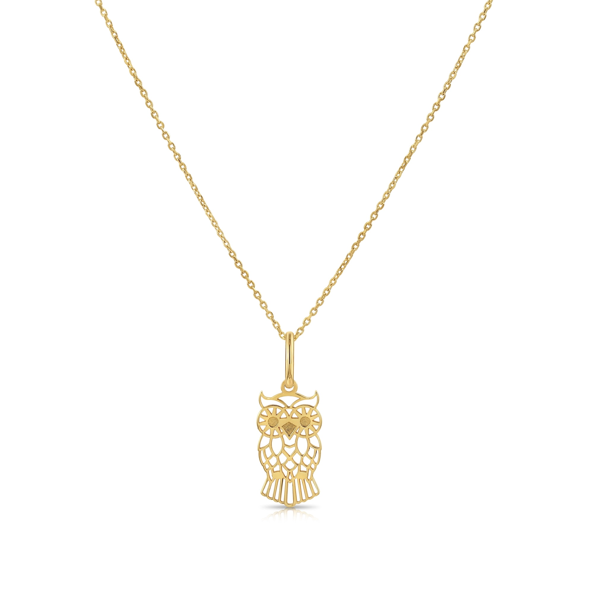 Tilo Jewelry 14K Yellow Gold Owl Openwork Pendant Necklace for Women & Unisex | 18 Inch Cable Chain