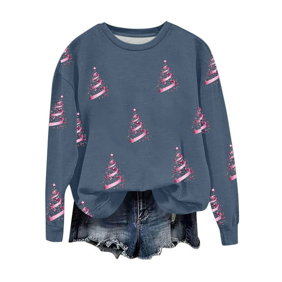 Winter Saving Talove Long Sleeve Shirts for Women Graphic Printed Sweatshirt Women Fall Clothes Fall Blouse Lightweight Sweaters Womens Tops Trendy Casual Christmas Shirts