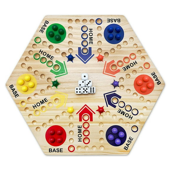 Marbles Board Game with 6 Dice and 30 Marble Balls Parent-children Interactive Board Game Set Double-sided Board Game Wooden Fast Track Board Games for Kids Adults