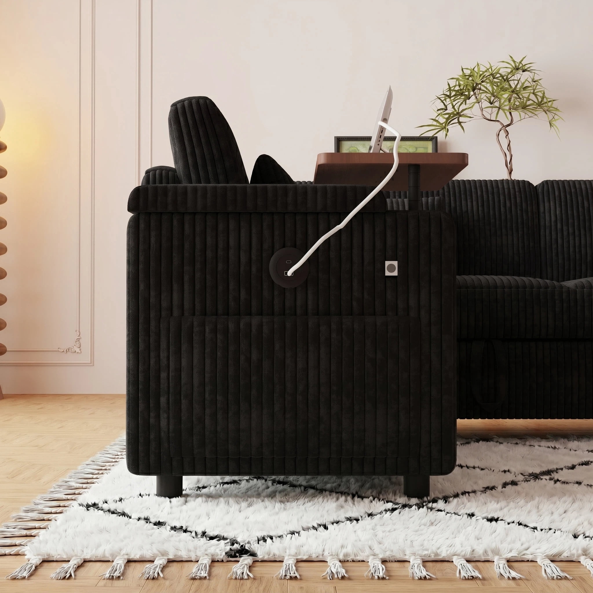 AISWORD 100" Modular U Shaped Sectional Sofa Bed with Pull Out Bed, Large 7‑Seat Convertible Couch with Storage Chaise, USB Charging Ports & Cup Holders, Black