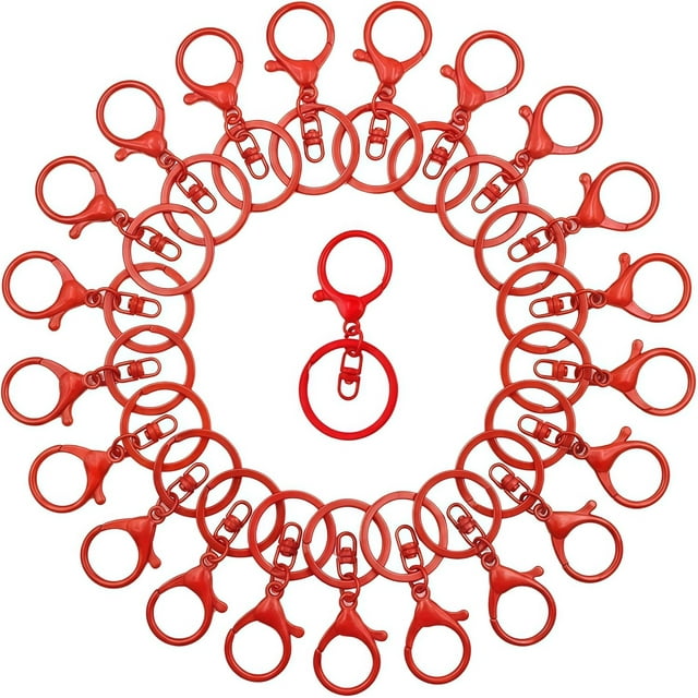 Lobster Claw Clasps for Keychains 24Pcs Metal Large Lobster Claw Clasps Flat Split Key Chain Rings Bag Charm Clip Keychain Clip Hooks for DIY Key Chain Supplies Accessories.,Red