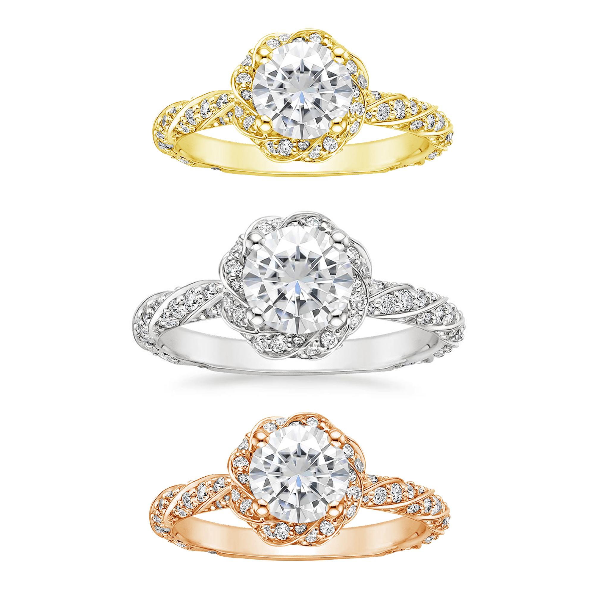 Arista 1-1/3 Carat T.W. Swarovski Stone Twisted Shank Engagement Ring in Yellow plated Sterling Silver