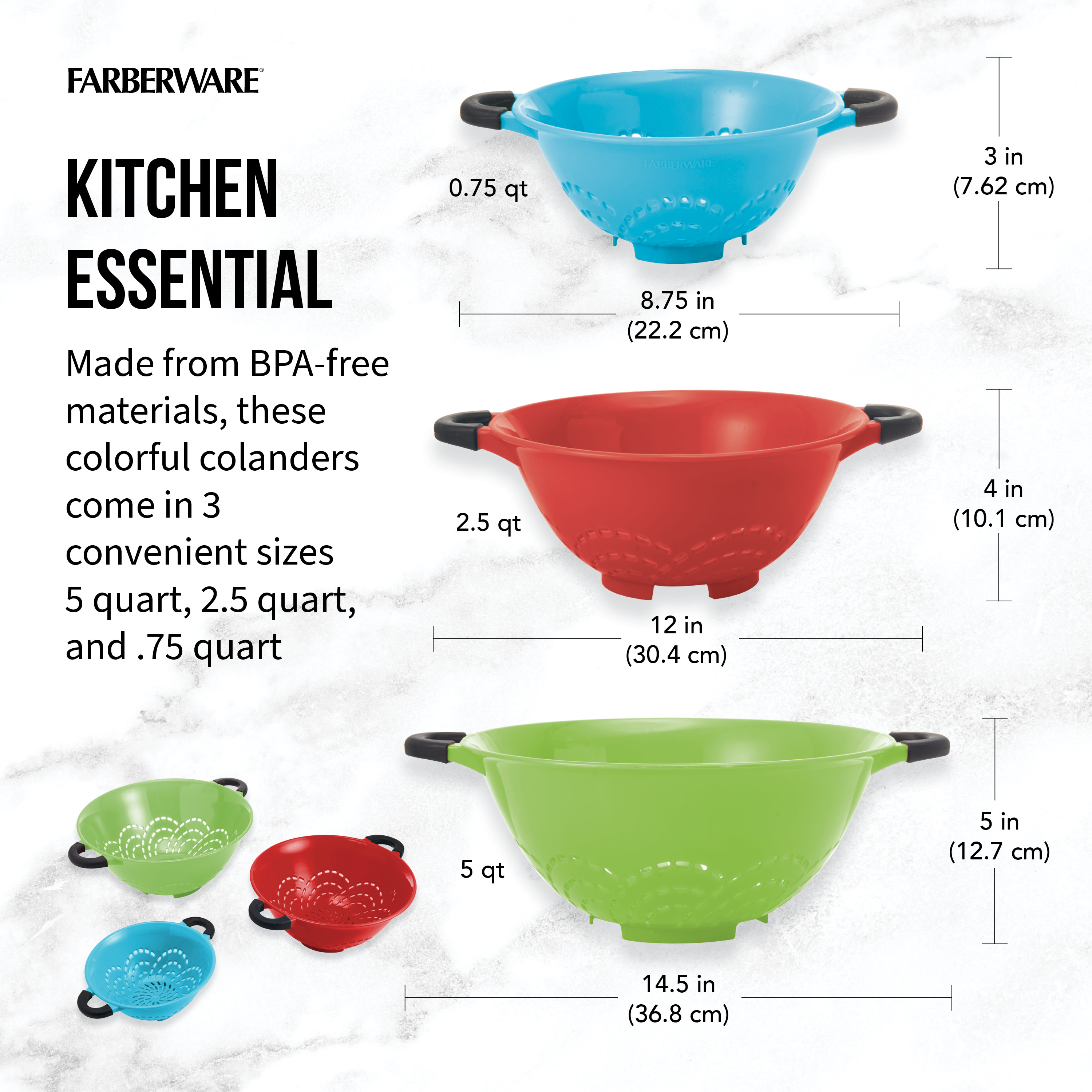 Farberware Professional Soft Grips Set of 3 Strainer Colanders Multi-Color - image 4 of 10