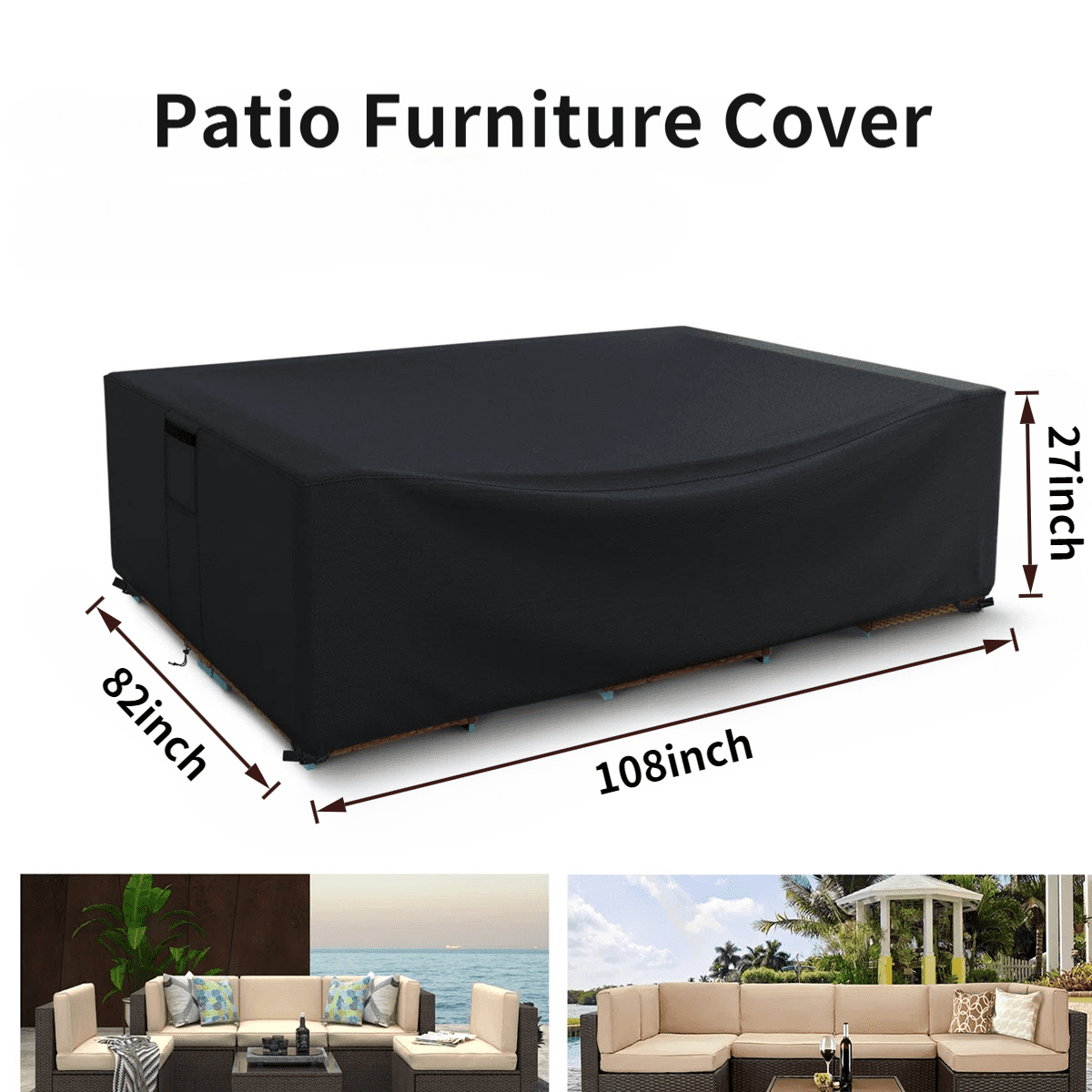 Limerenc Patio Furniture Cover Waterproof, Heavy Duty Outdoor Sectional Sofa Set Cover Table and Chair Set Cover, 108"L x 82"W x 28"H