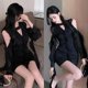 thumbnail image 3 of Vestido de gasa negra, escote pronunciado en los hombros A5H8, 3 of 7