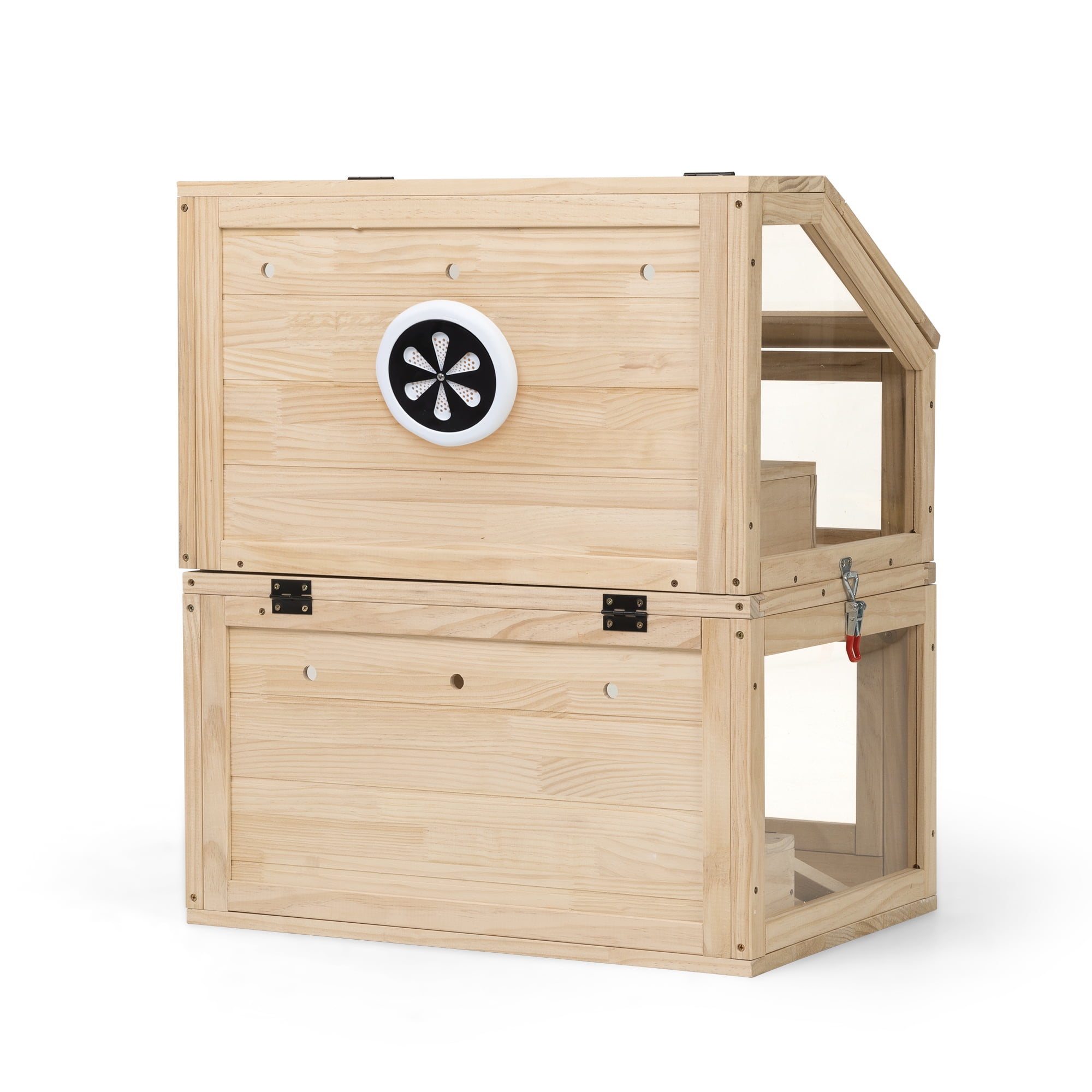 COZIWOW 2-Tiers Wood Hamster Cage with Hideouts, Ramps, Acrylic Window, Door Access for Small Animals, Natural