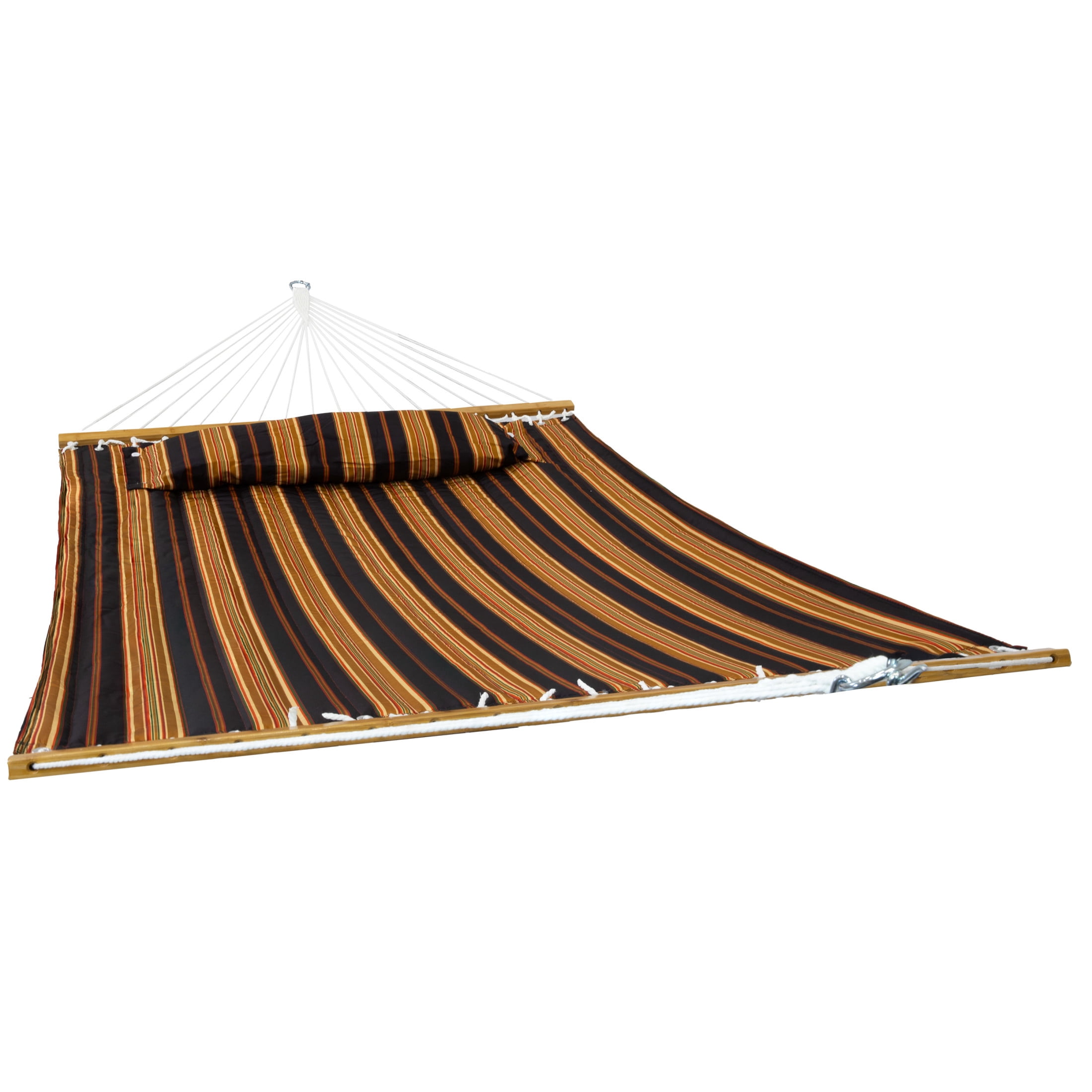 Sunnydaze 2-Person Quilted Polyester Spreader Bar Hammock, 450 lb Capacity - Woodland Stripe