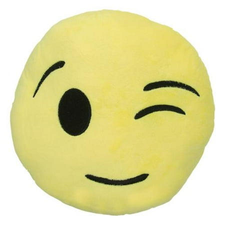 Soft Plush Emoji Pillow Wink Emoticon Cushion Toy Round Yellow Smiley