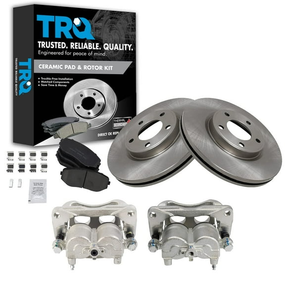 TRQ Front Brake Pad & Rotor Kit Brake Caliper Brake Pads Brake Rotor Ceramic Vented Fits Select 2007-2009 Ford Edge 2007-2008 Lincoln MKX