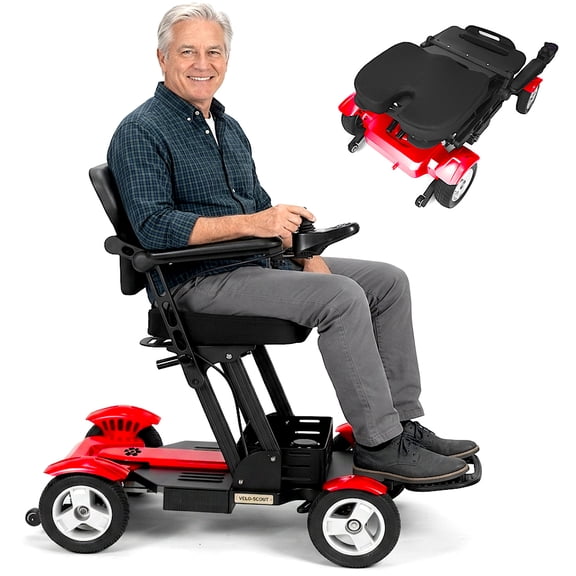 Titan Foldable Electric Power Chair Scooter in One, 4 Flat-Free Wheels Ride All Terrain, Steering Rear Wheels 43" Sharp Turning, 500W Double DC Motors